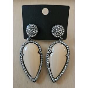 Cream with Silver Tone Trim Vintage Lucite Earrings 2 " Dangle